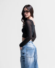 Top Mesh Cortes Negro