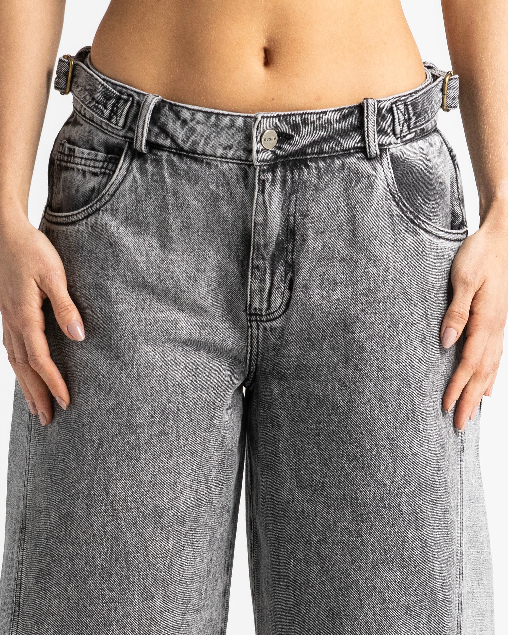 Printed Jean Gris Cortes Mujer