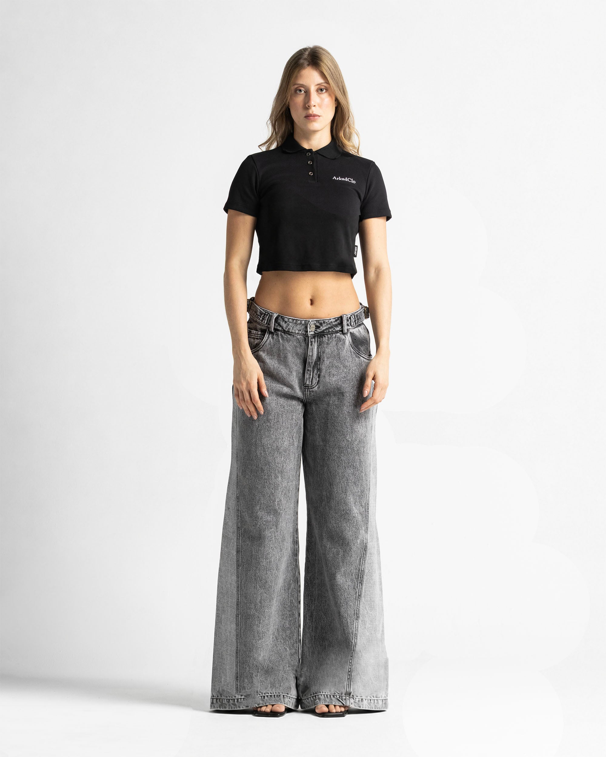 Printed Jean Gris Cortes Mujer