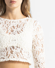 Lace Crop Sweater - Beige