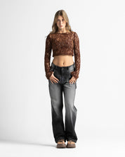 Lace Crop Sweater - Cafe