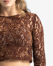 Lace Crop Sweater - Cafe