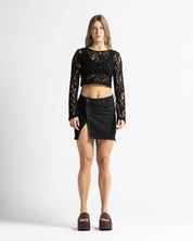 Lace Crop Sweater - Negro