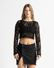 Lace Crop Sweater - Negro