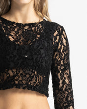 Lace Crop Sweater - Negro