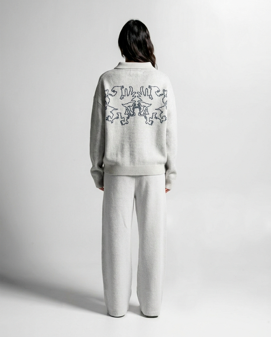 Knit Sweater Polo Blanco Con Azul - Unisex