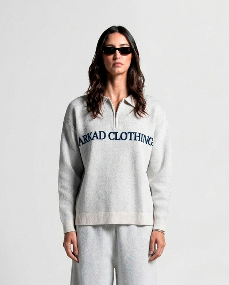 Knit Sweater Polo Blanco Con Azul - Unisex