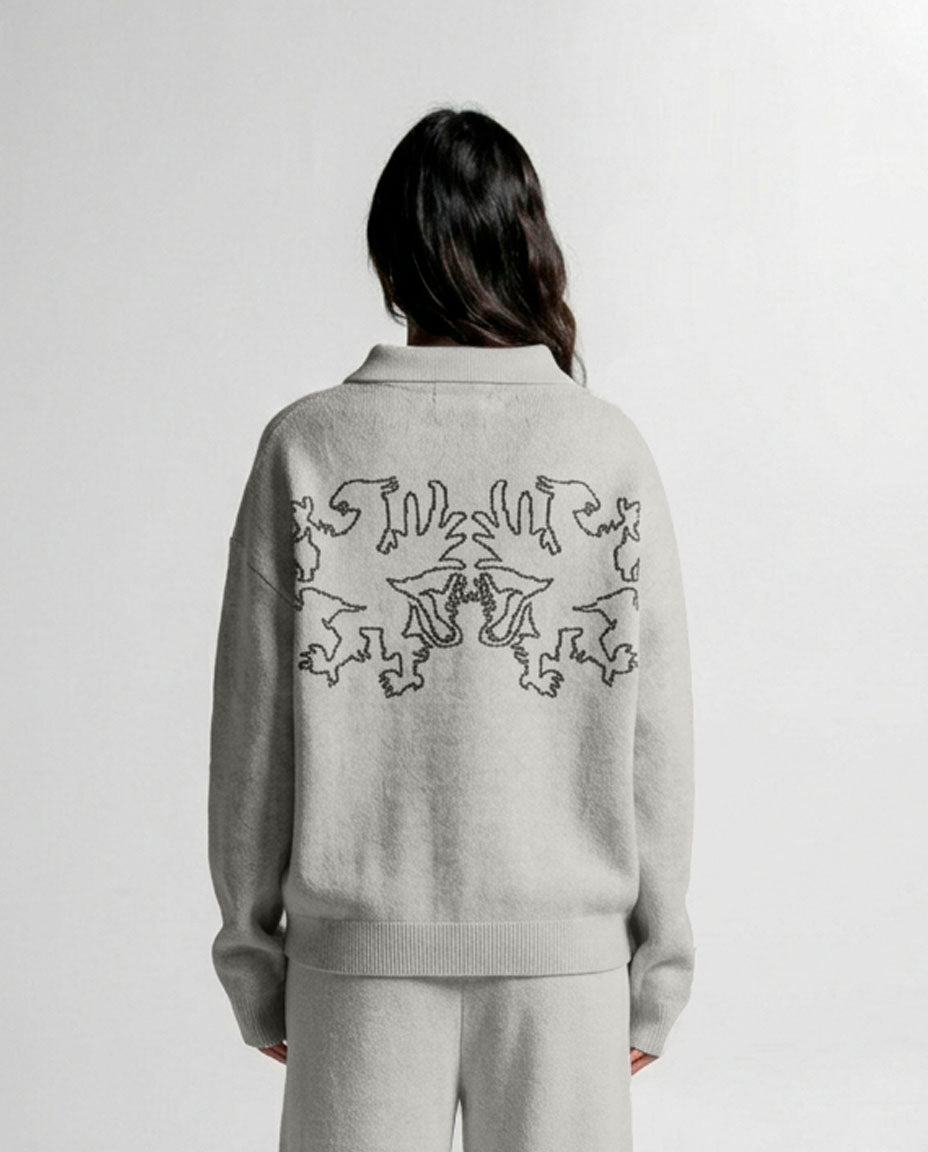 Knit Sweater Polo Gris Con Cafe - Unisex