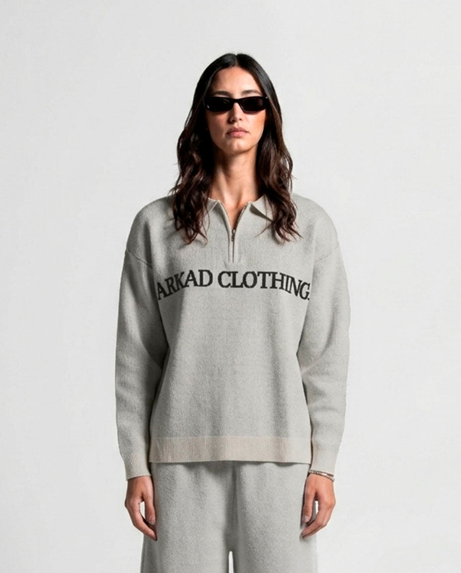 Knit Sweater Polo Gris Con Cafe - Unisex