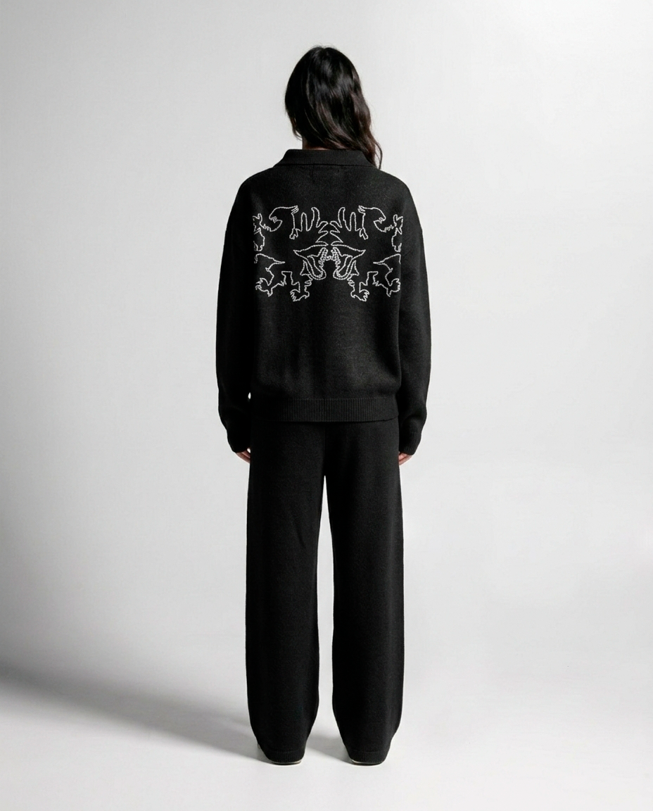 Knit Sweater Polo Negro Con Blanco - Unisex