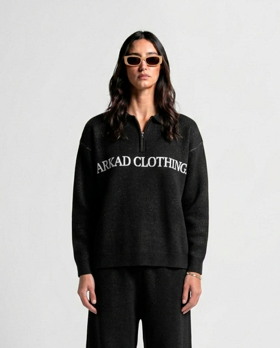 Knit Sweater Polo Negro Con Blanco - Unisex