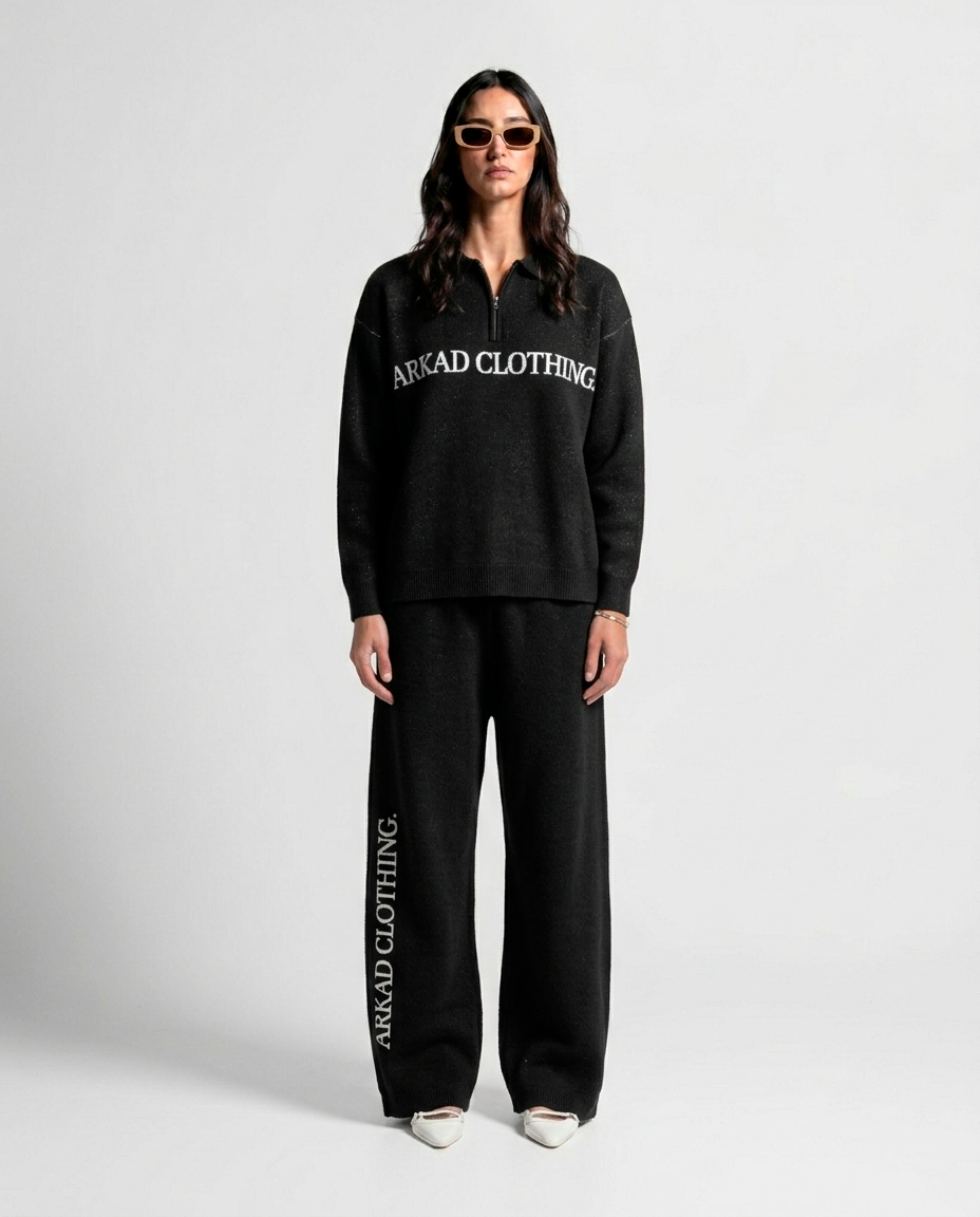 Knit Sweater Polo Negro Con Blanco - Unisex