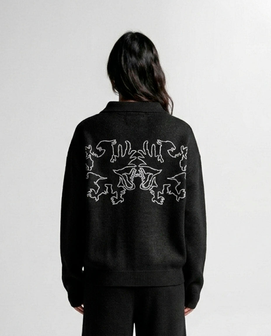 Knit Sweater Polo Negro Con Blanco - Unisex