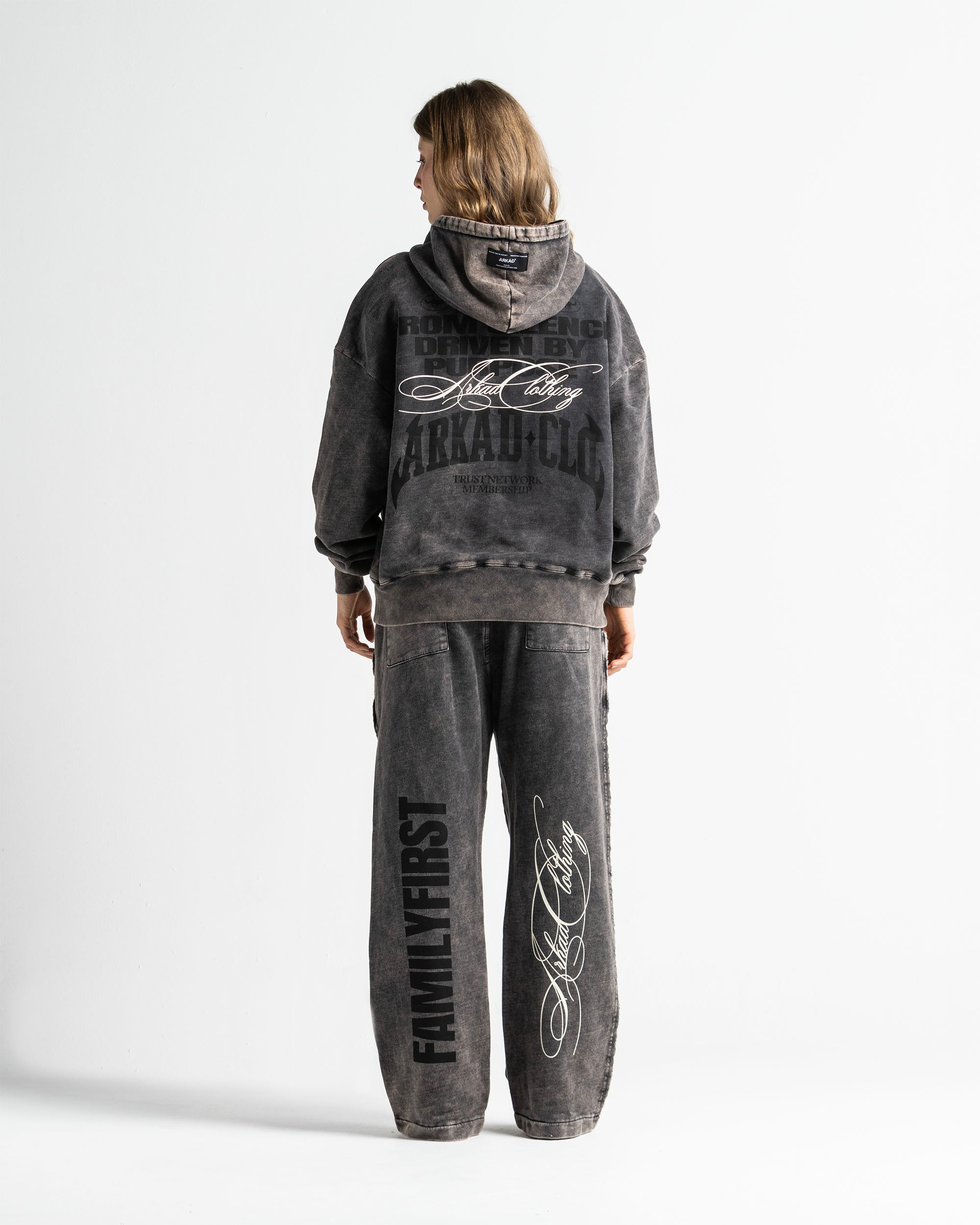 Washed Hoodie Family Negro - Unisex