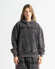 Washed Hoodie Family Negro - Unisex
