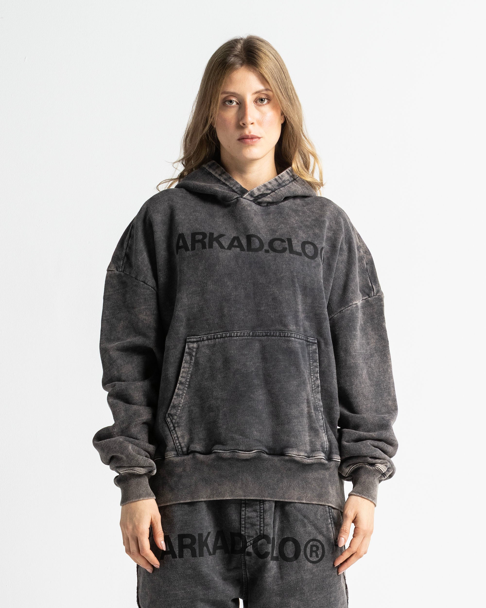 Washed Hoodie Family Negro - Unisex