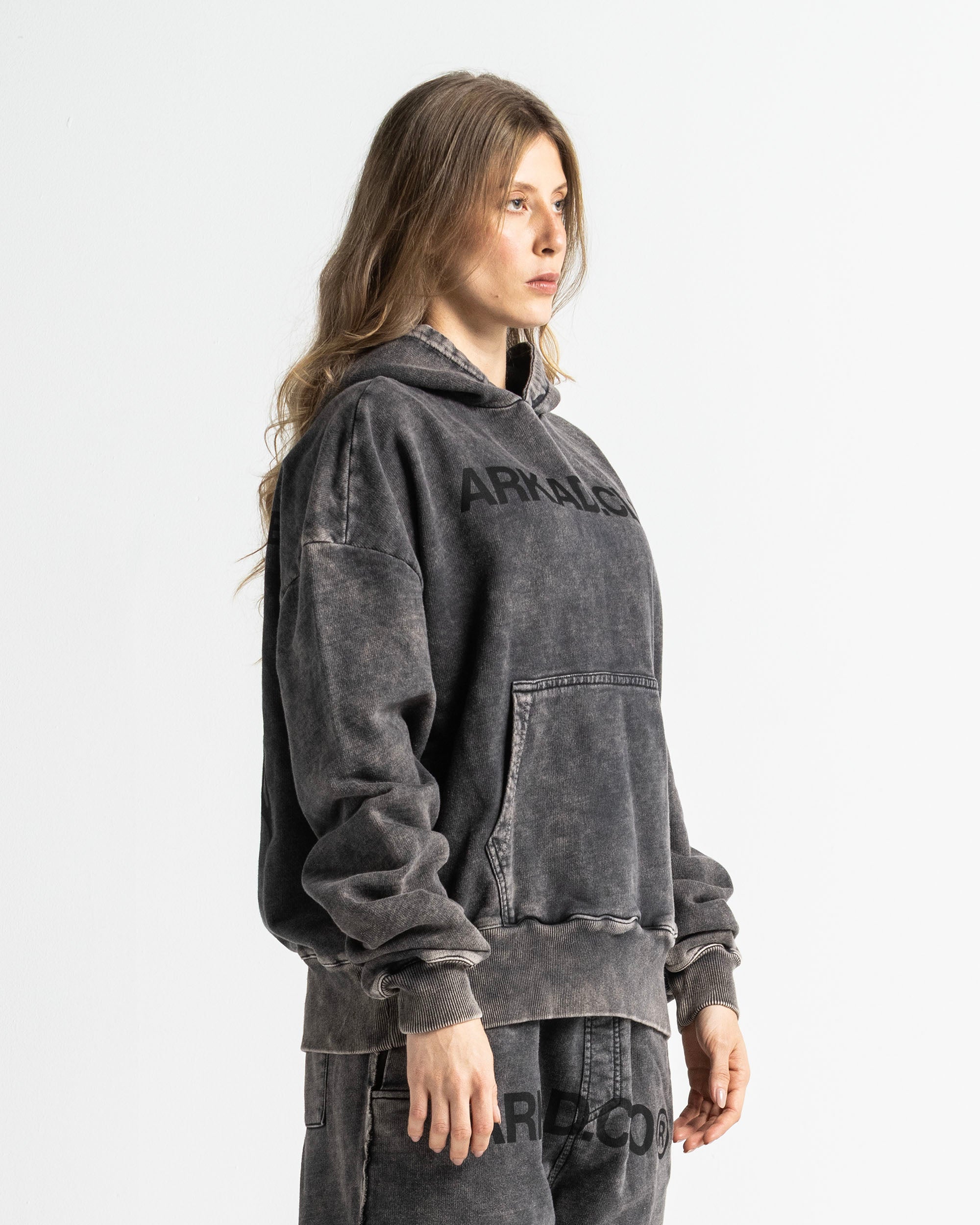 Washed Hoodie Family Negro - Unisex