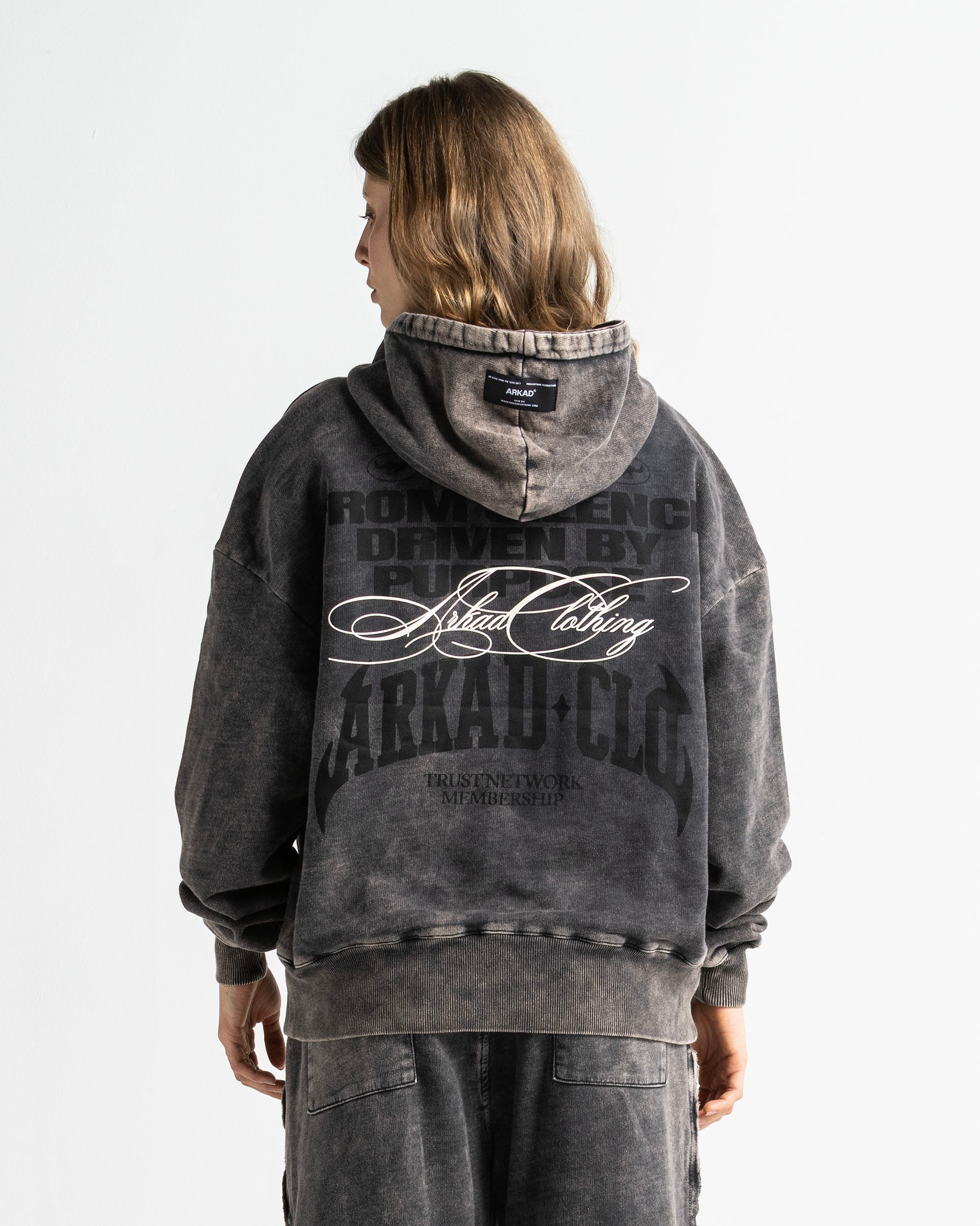 Washed Hoodie Family Negro - Unisex