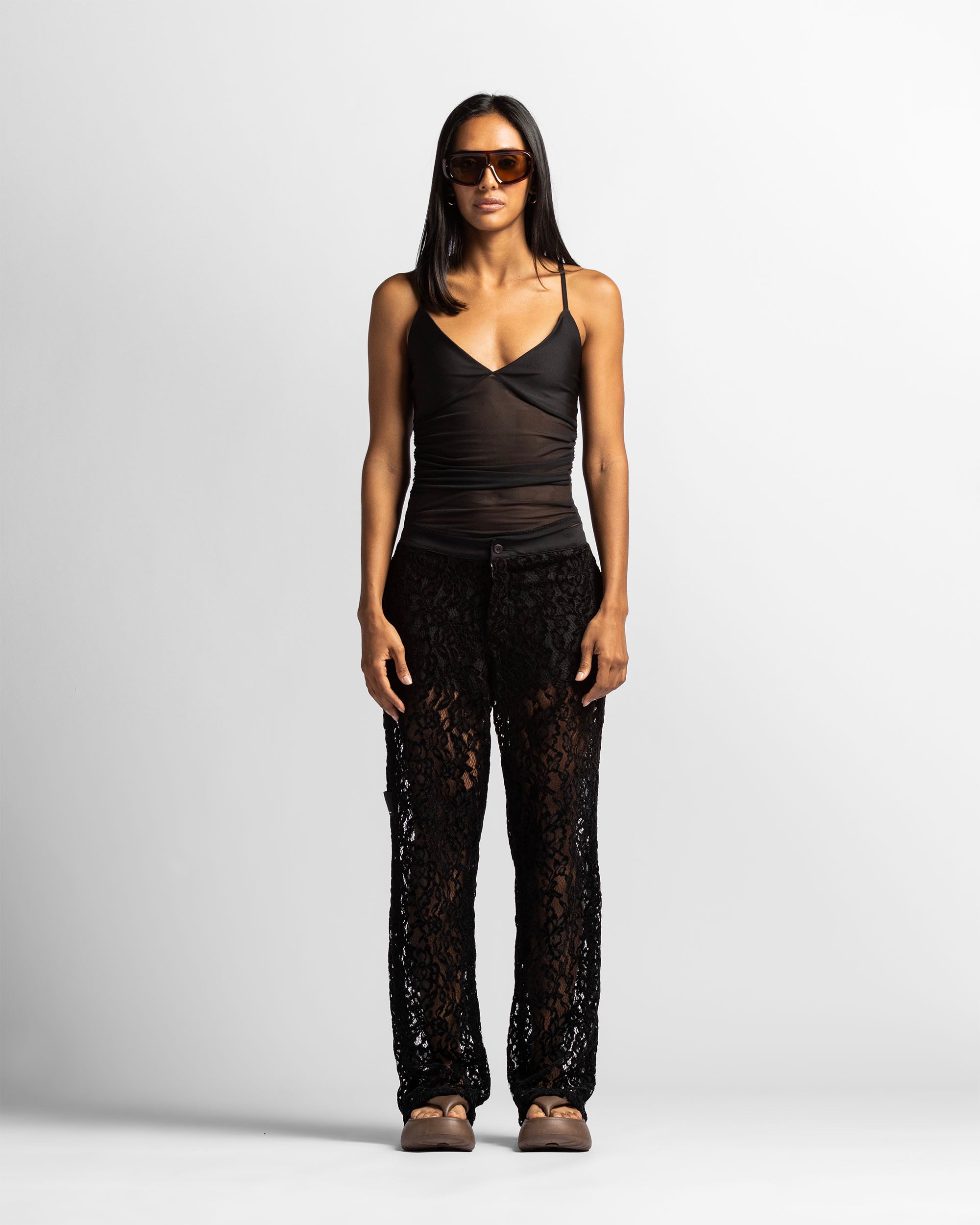 Top Negro En Mesh Drapeado