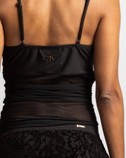 Top Negro En Mesh Drapeado