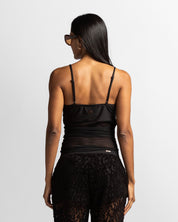 Top Negro En Mesh Drapeado