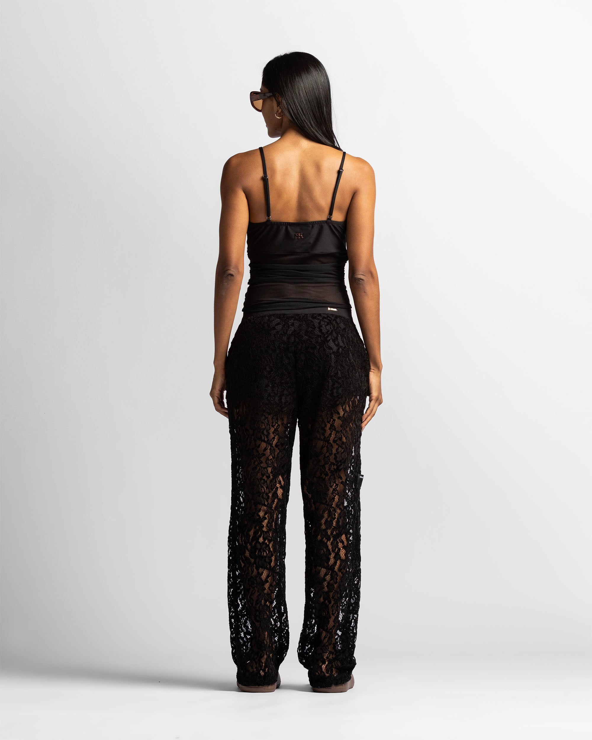 Top Negro En Mesh Drapeado