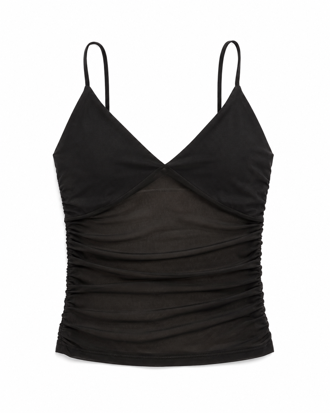 Top Negro En Mesh Drapeado