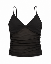 Top Negro En Mesh Drapeado