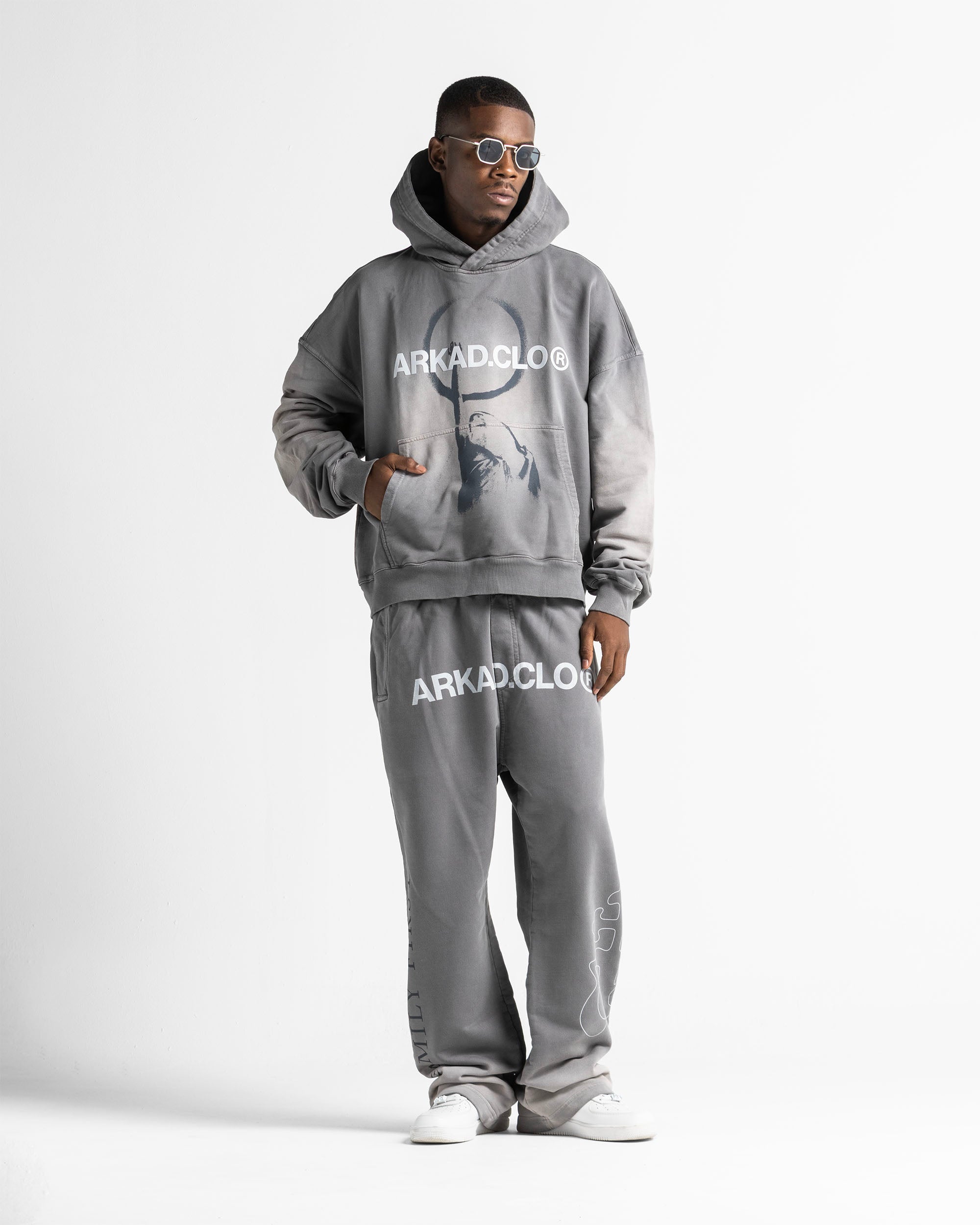 Graphic Washed Hoodie Grey