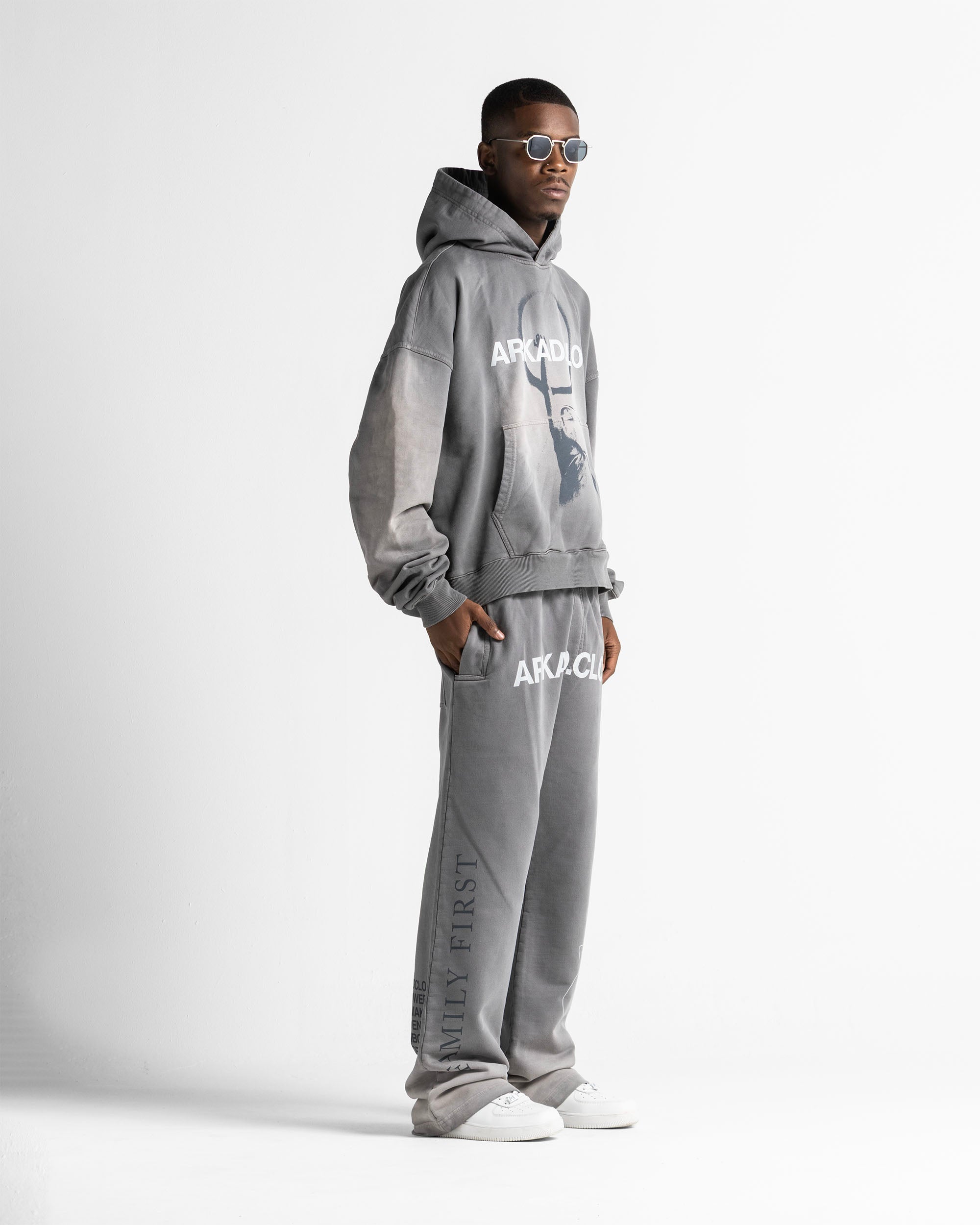 Graphic Washed Hoodie Grey
