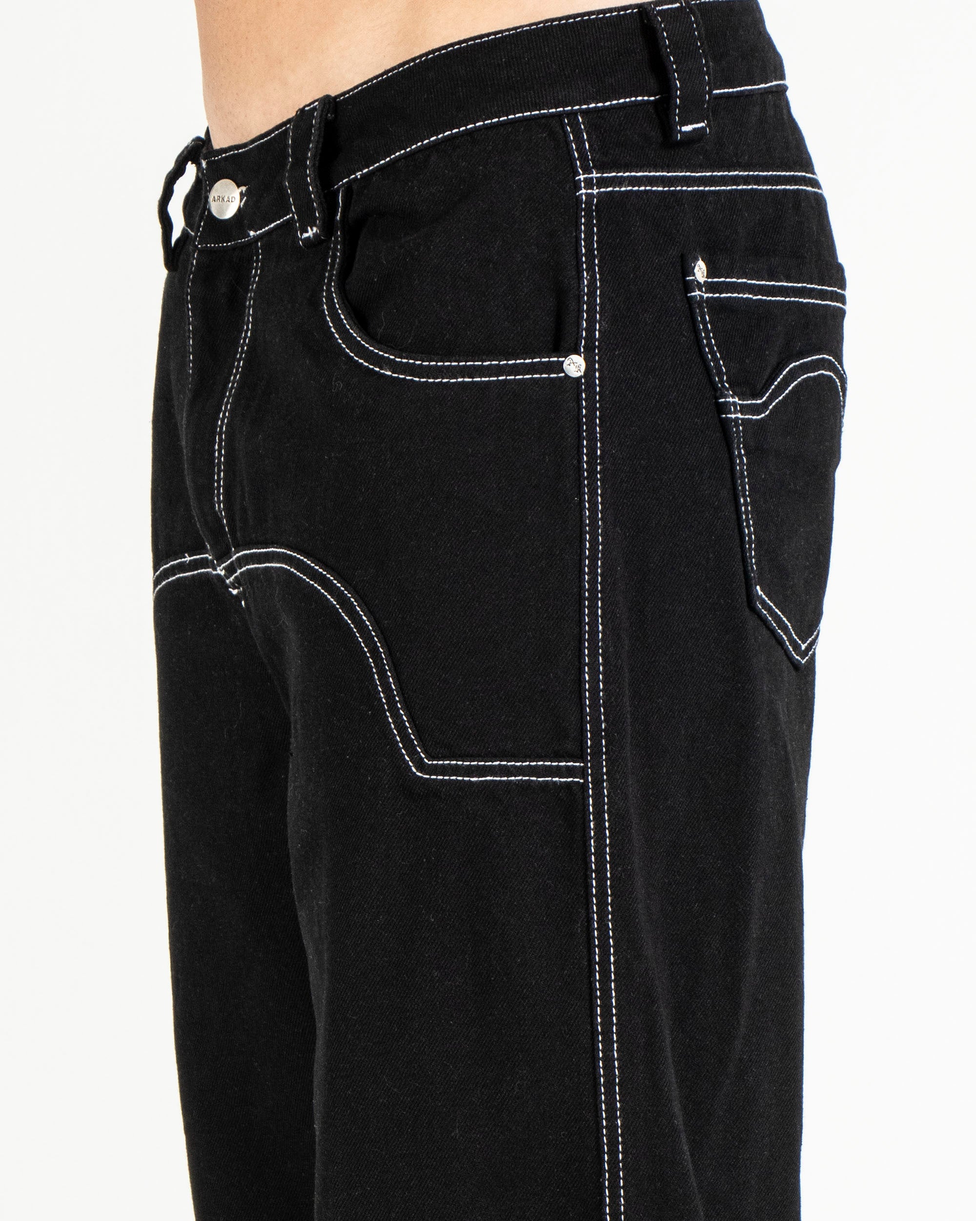 Denim Pant Negro Costuras en Contraste
