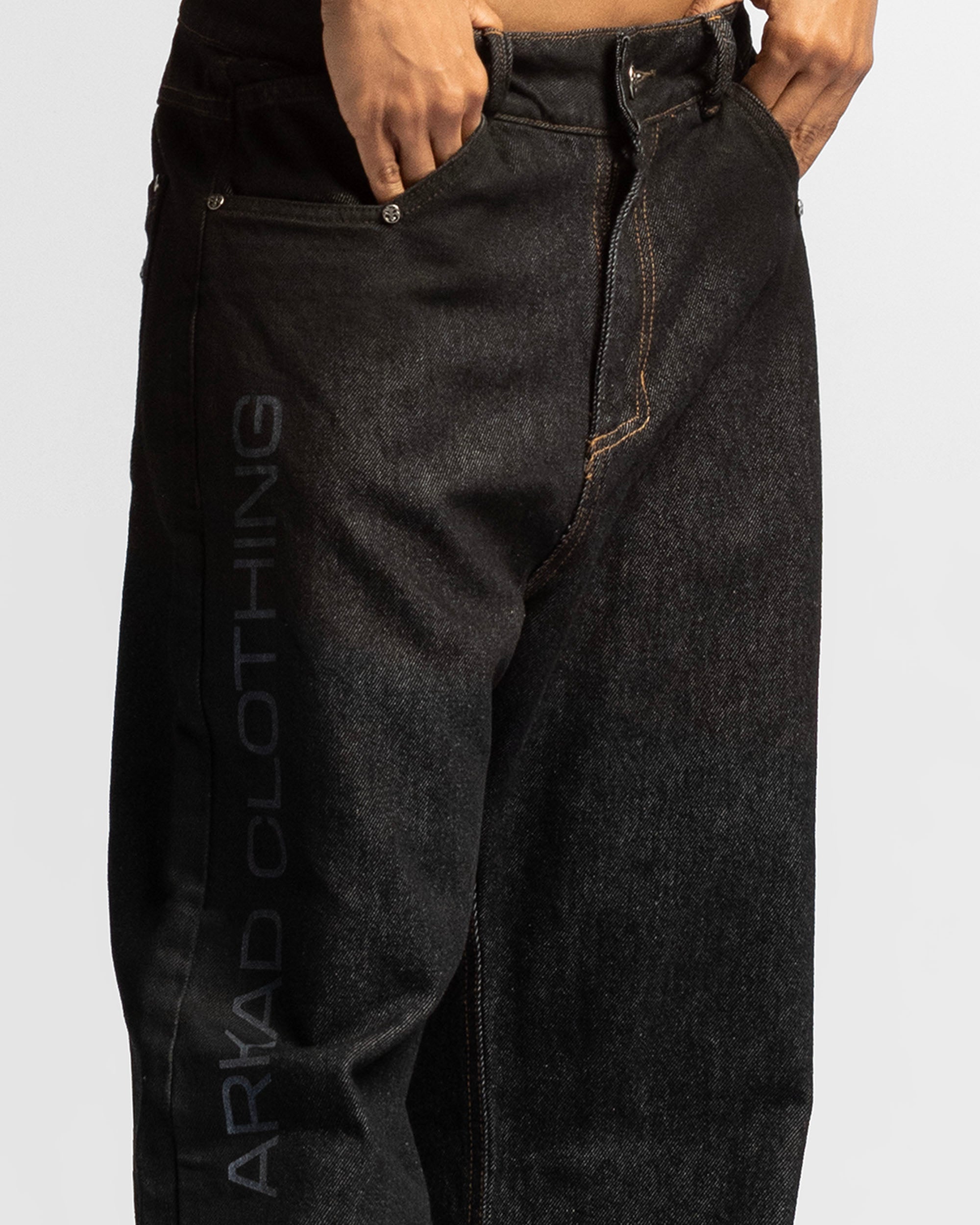 Denim Pant Negro Hilos En Contraste - Unisex