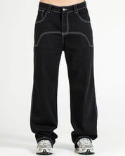 Denim Pant Negro Costuras en Contraste