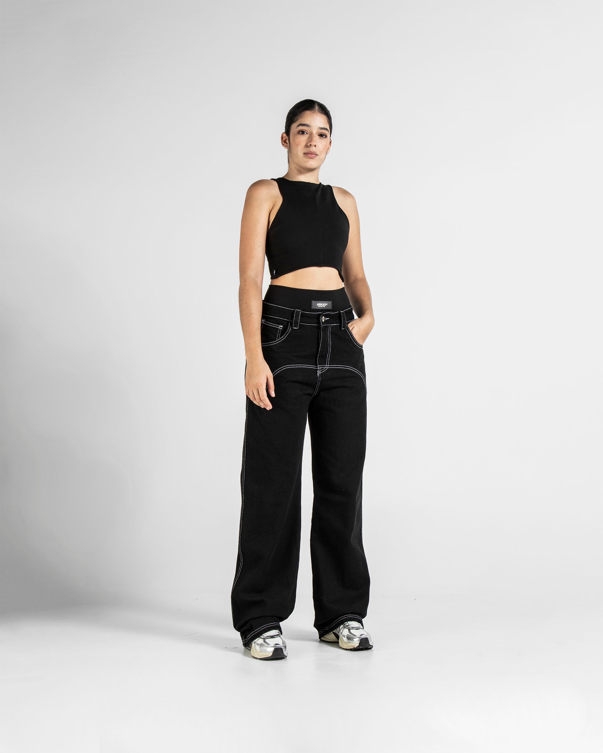 Denim Pant Negro Costuras en Contraste