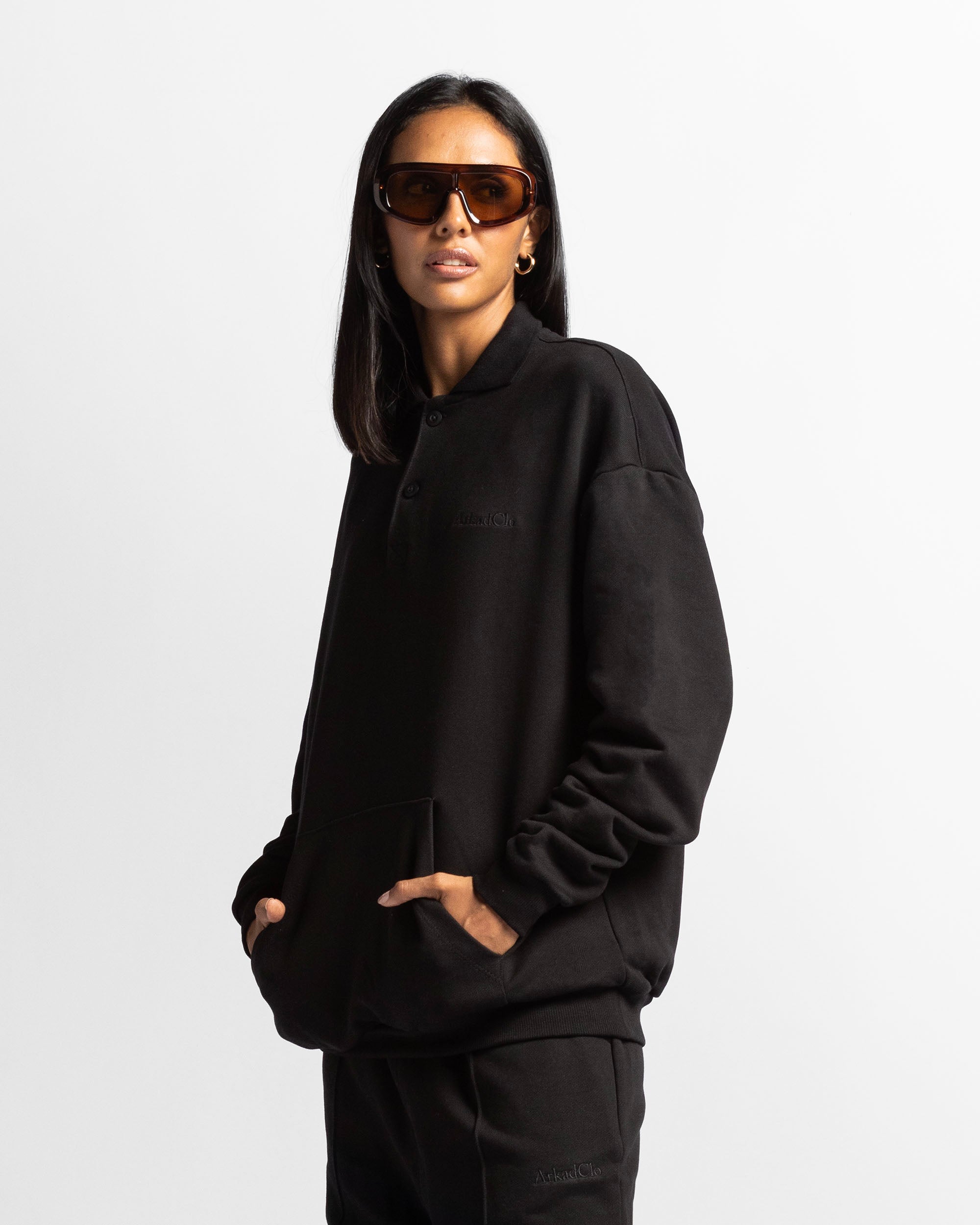 Polo Sweatshirt Oversize Negro - Unisex