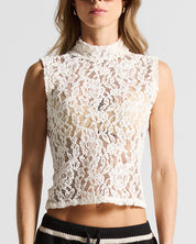 Sleevless Lace Top Beige