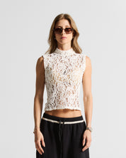 Sleevless Lace Top Beige