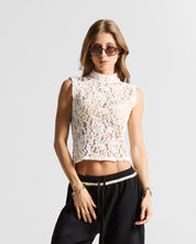 Sleevless Lace Top Beige