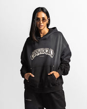 Washed Hoodie Negro Remaches - Unisex