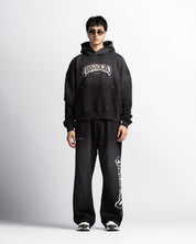 Washed Hoodie Negro Remaches