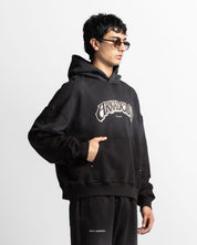 Washed Hoodie Negro Remaches
