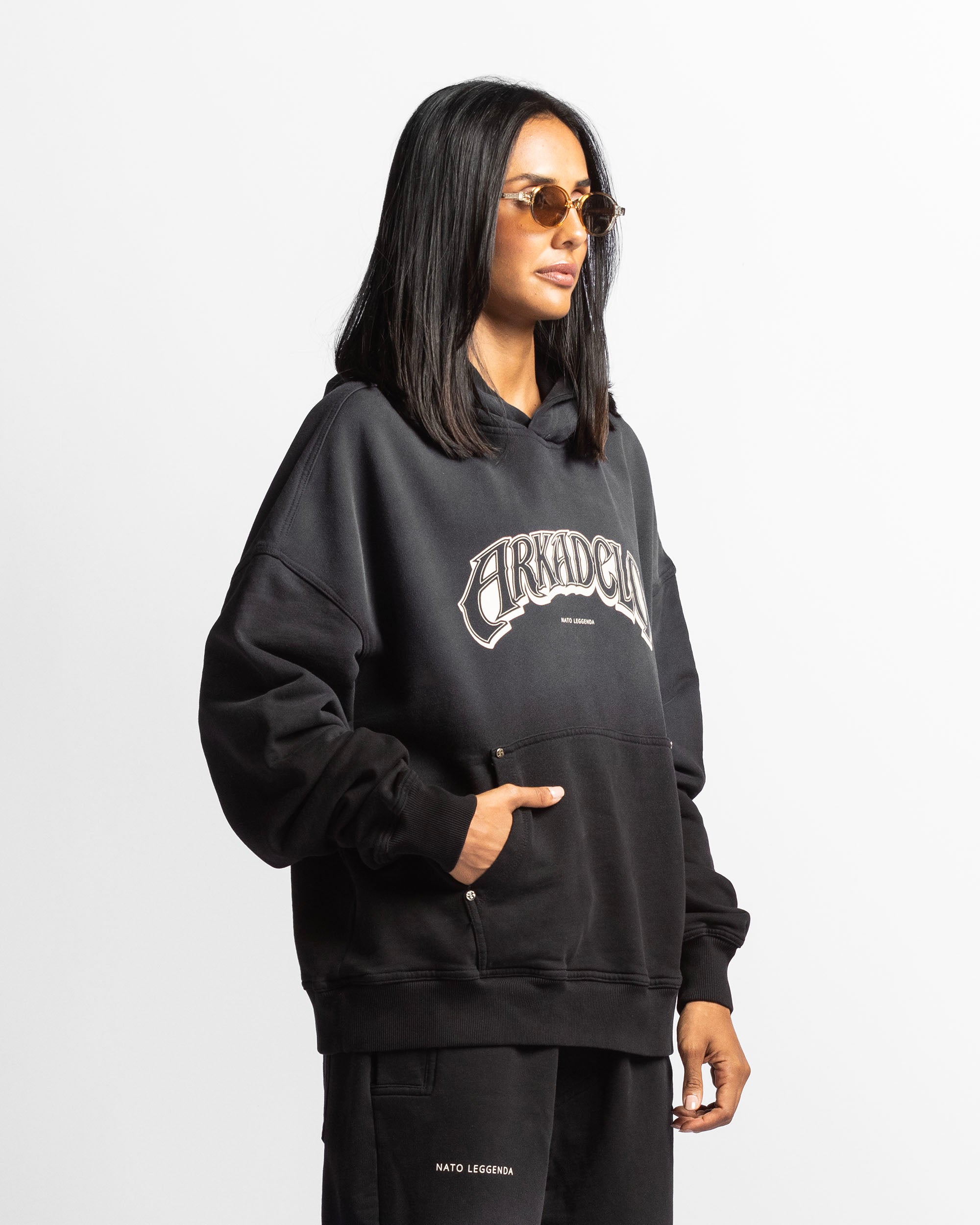 Washed Hoodie Negro Remaches - Unisex