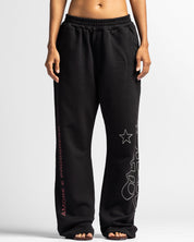 Washed Sweatpant Negra Con Rojo - Unisex