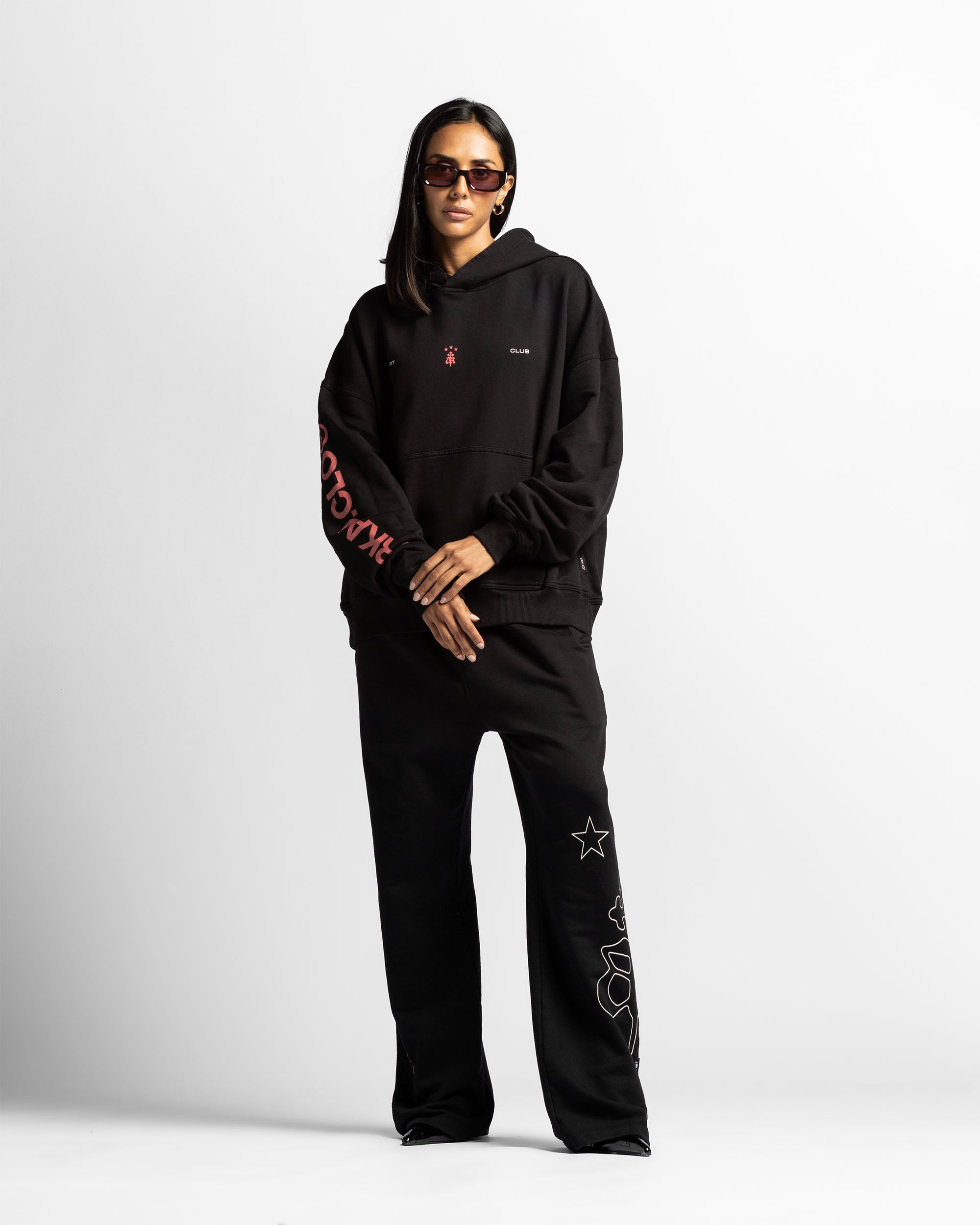 Washed Sweatpant Negra Con Rojo - Unisex