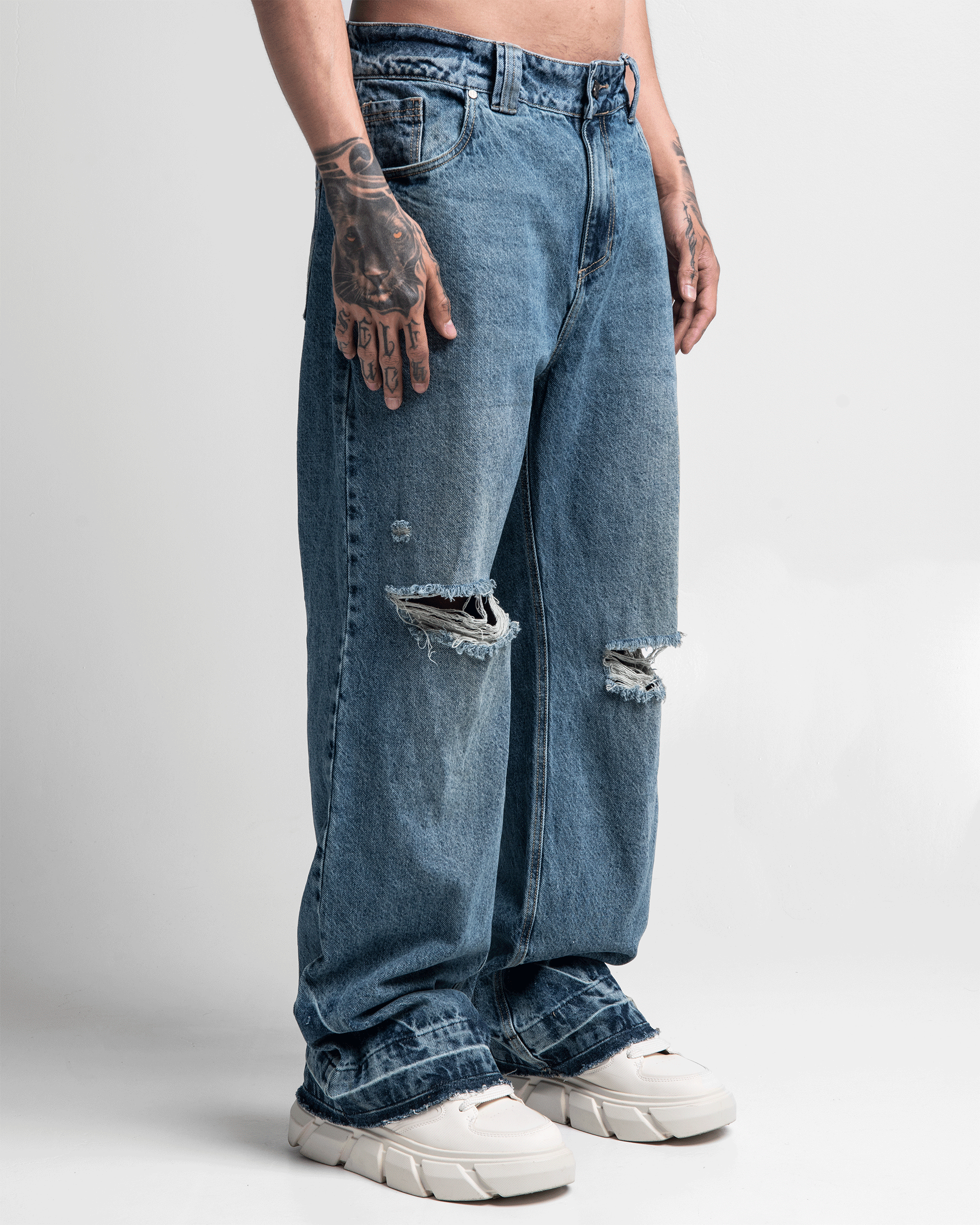 Denim Pant Azul Oscuro Destroyed
