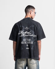 Washed Tshirt Oversize Negra Let The Music Speak