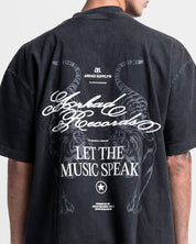Washed Tshirt Oversize Negra Let The Music Speak