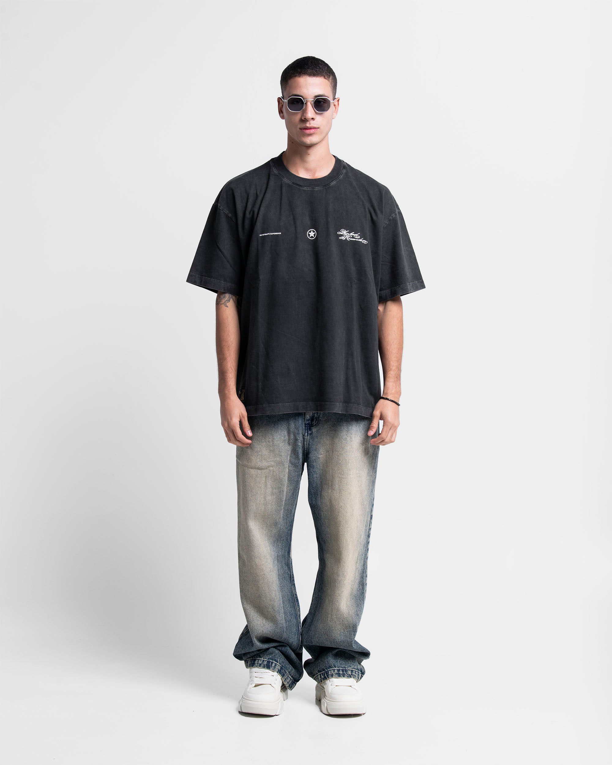 Washed Tshirt Oversize Negra Let The Music Speak