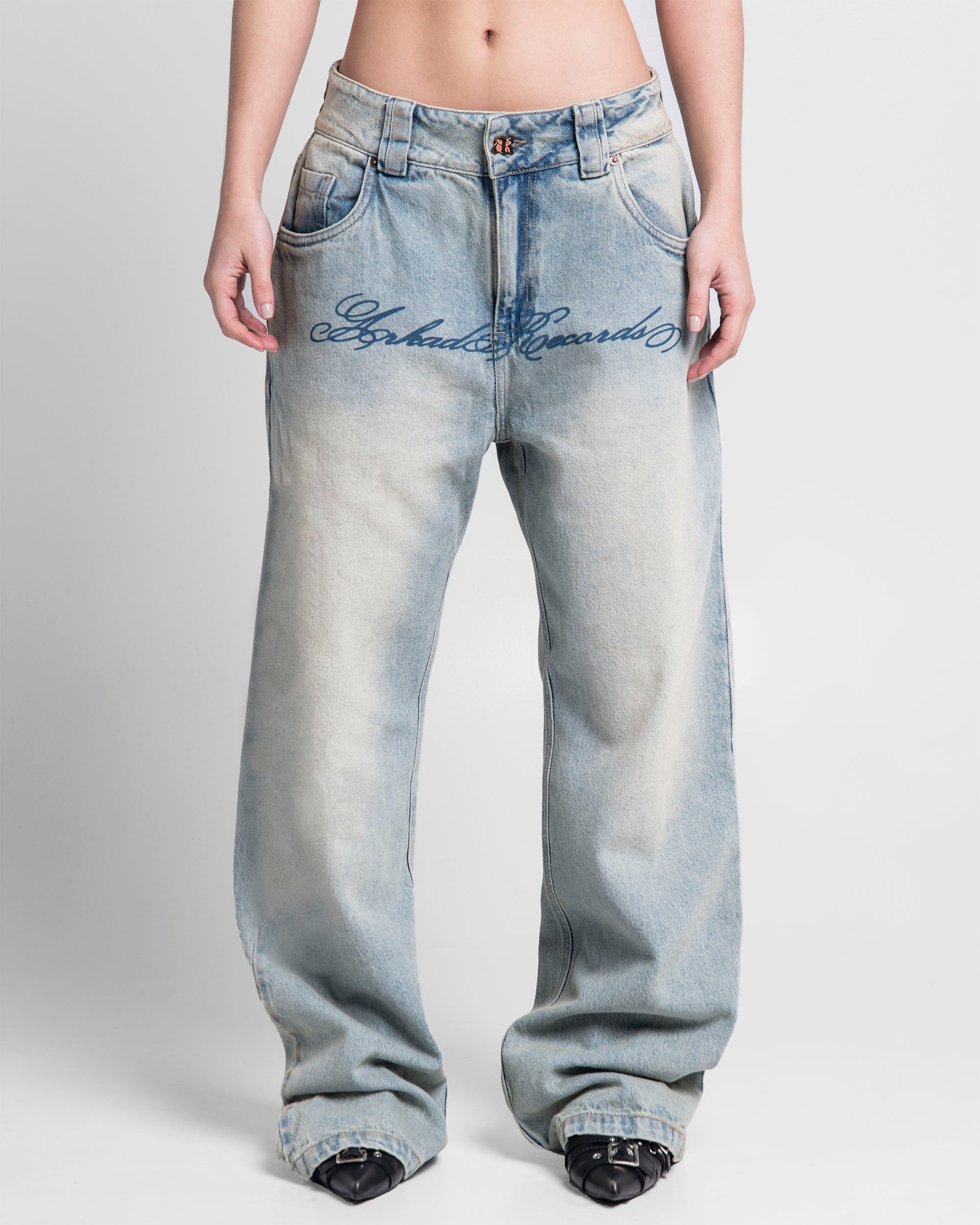 Jean Dirty Claro Estampado Azul - Unisex