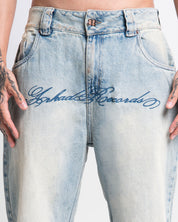 Jean Dirty Claro Estampado Azul